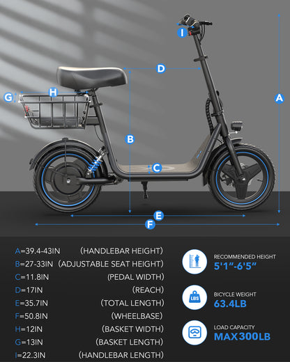 Gyroor C1Plus 1000W Electric Scooter with Dual Baskets for Pets & Cargo