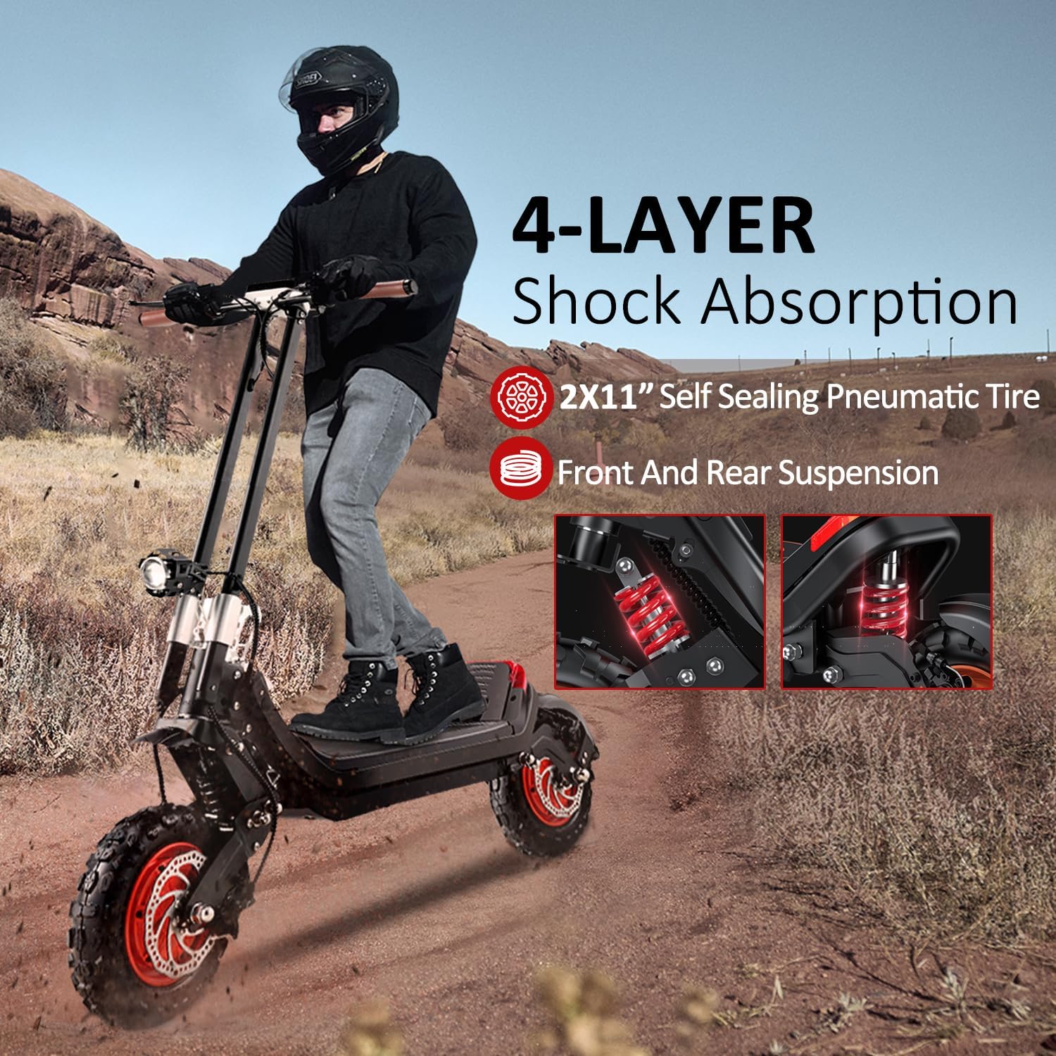 Off Road 2400W Electric Scooter with Smart APP,Up to 37Mph & 50Miles Long Range