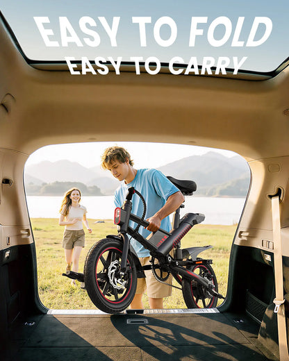 Gyroor C3 electric bike shown with dual disc brakes and pedals