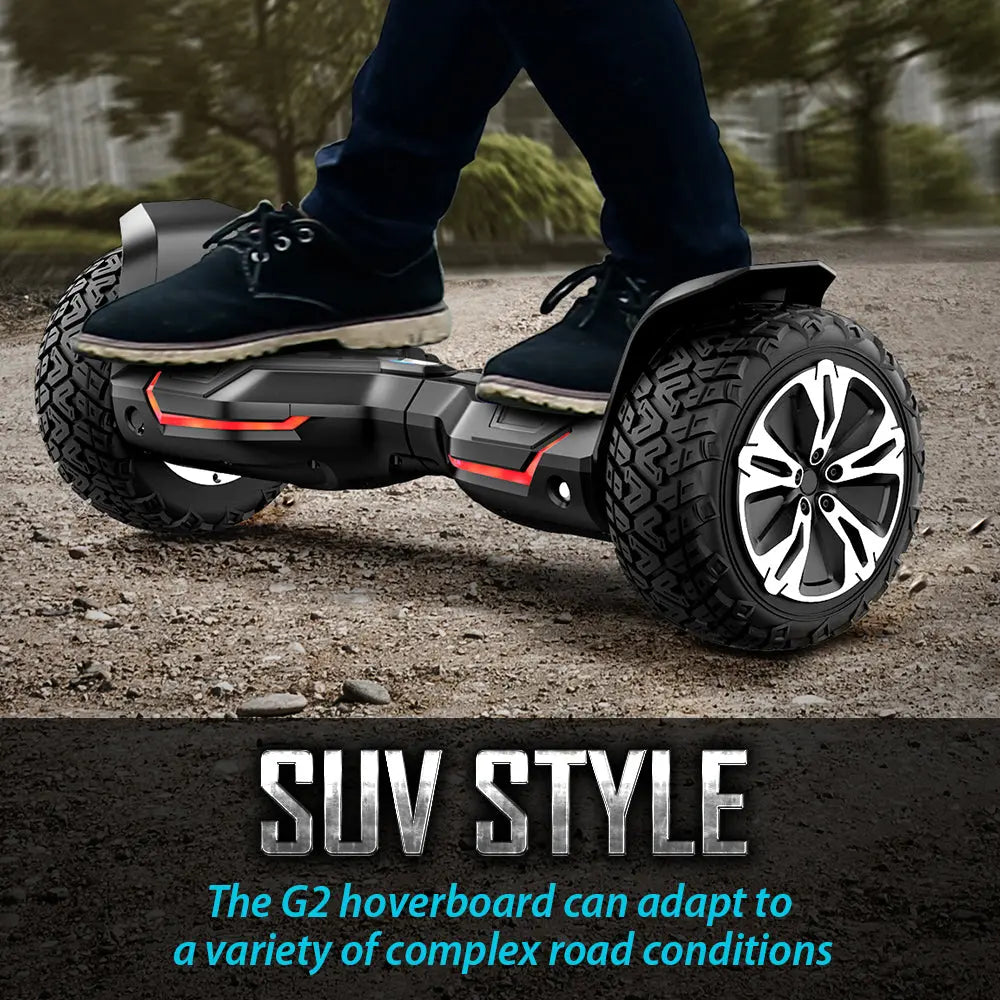 Gyroor G2 all-terrain hoverboard close-up of rugged tire tread