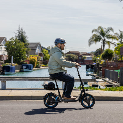 Close-up of Gyroor C1Plus electric scooter front basket for carrying pets and groceries