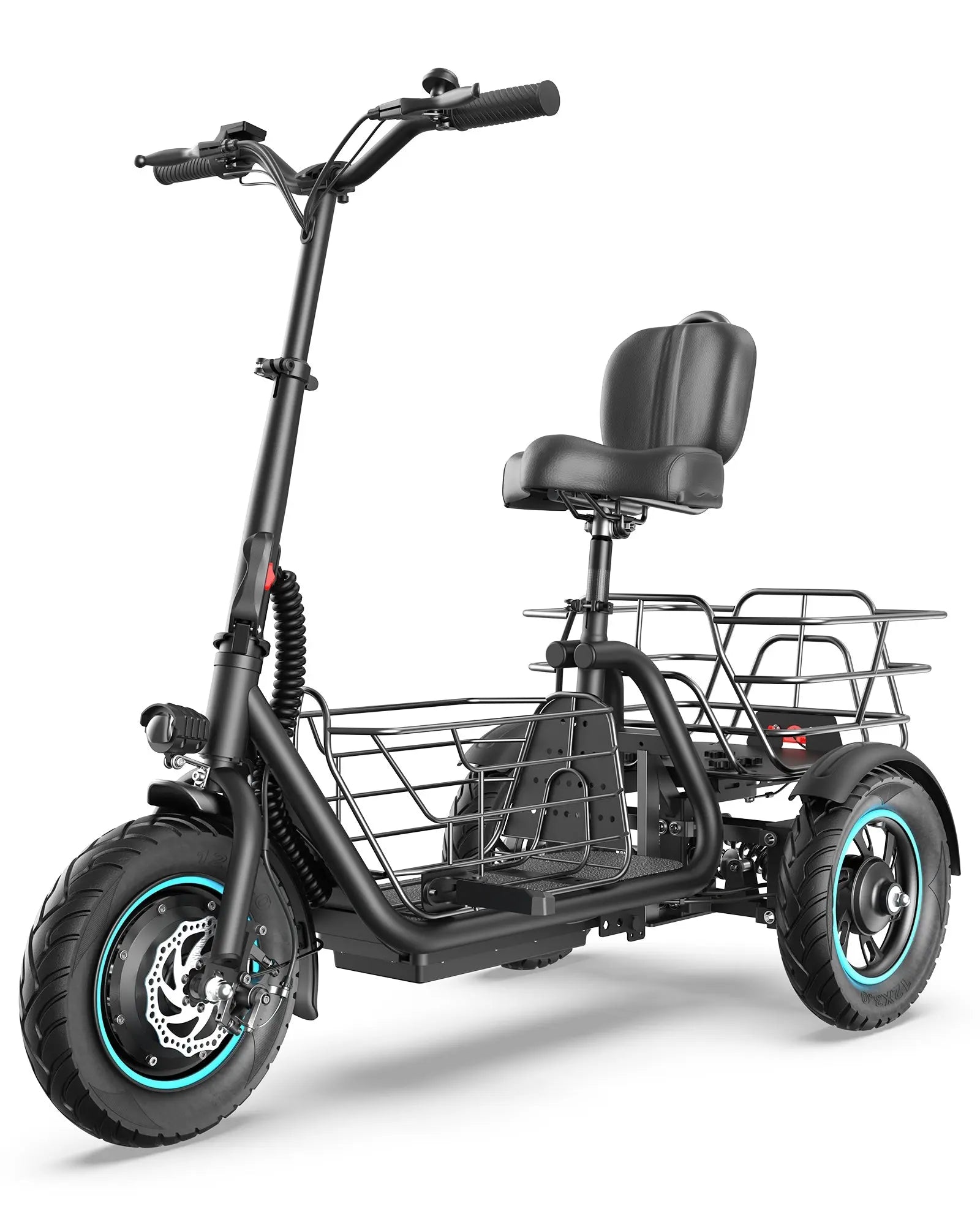 Gyroor C5 electric trike for adults, front three-quarter view in black