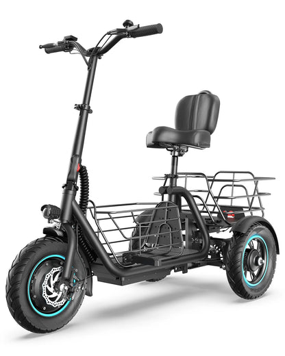 Gyroor C5 electric trike for adults, front three-quarter view in black