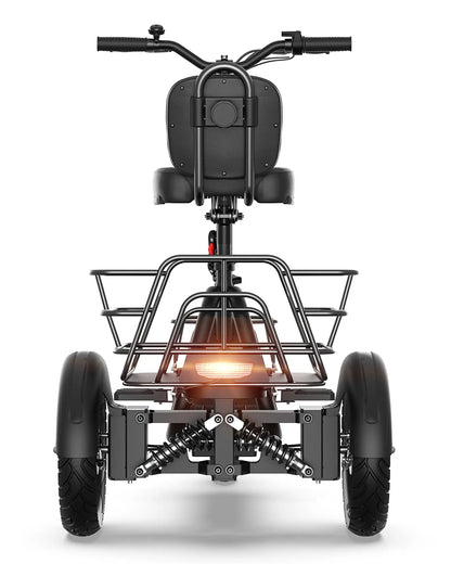 Gyroor C5 electric trike rear view with large removable cargo basket