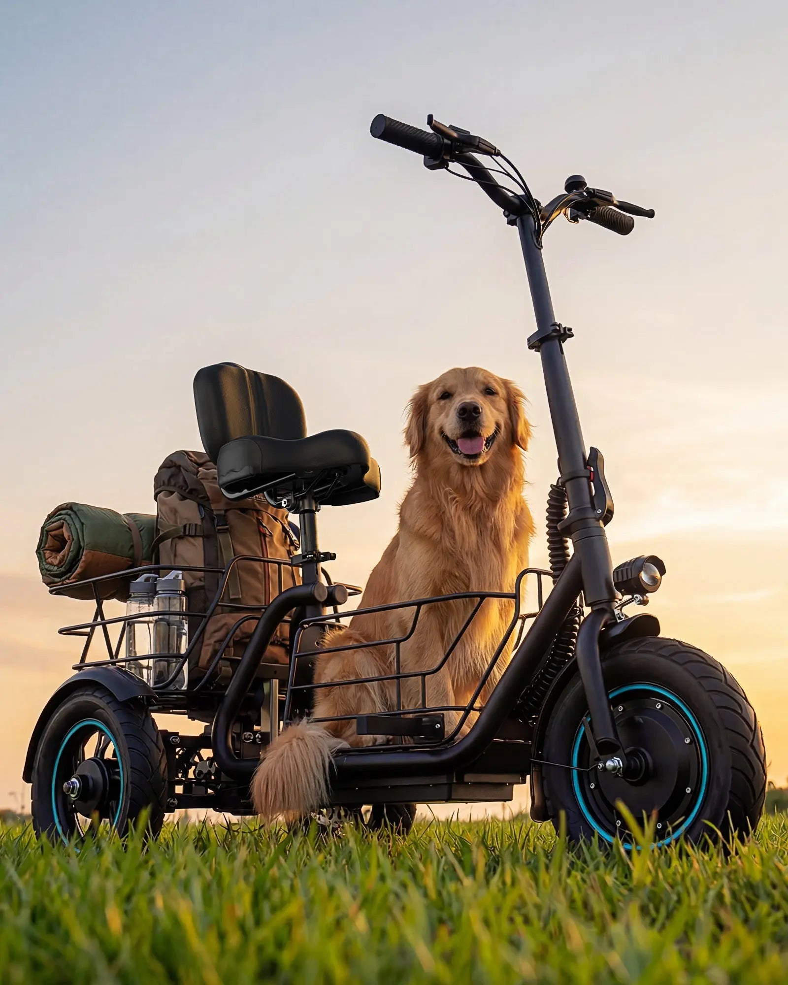 Gyroor C5 electric trike full side profile with padded seat and three wheels