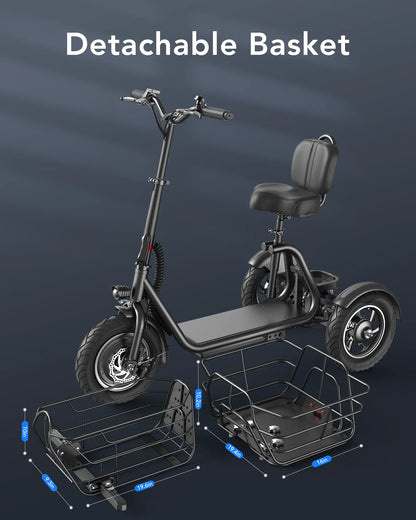 Gyroor C5 foldable electric trike infographic highlighting fold-down design