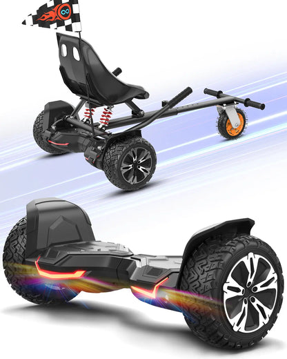 Gyroor G2 hoverboard with K2 go-kart seat attachment, full bundle view