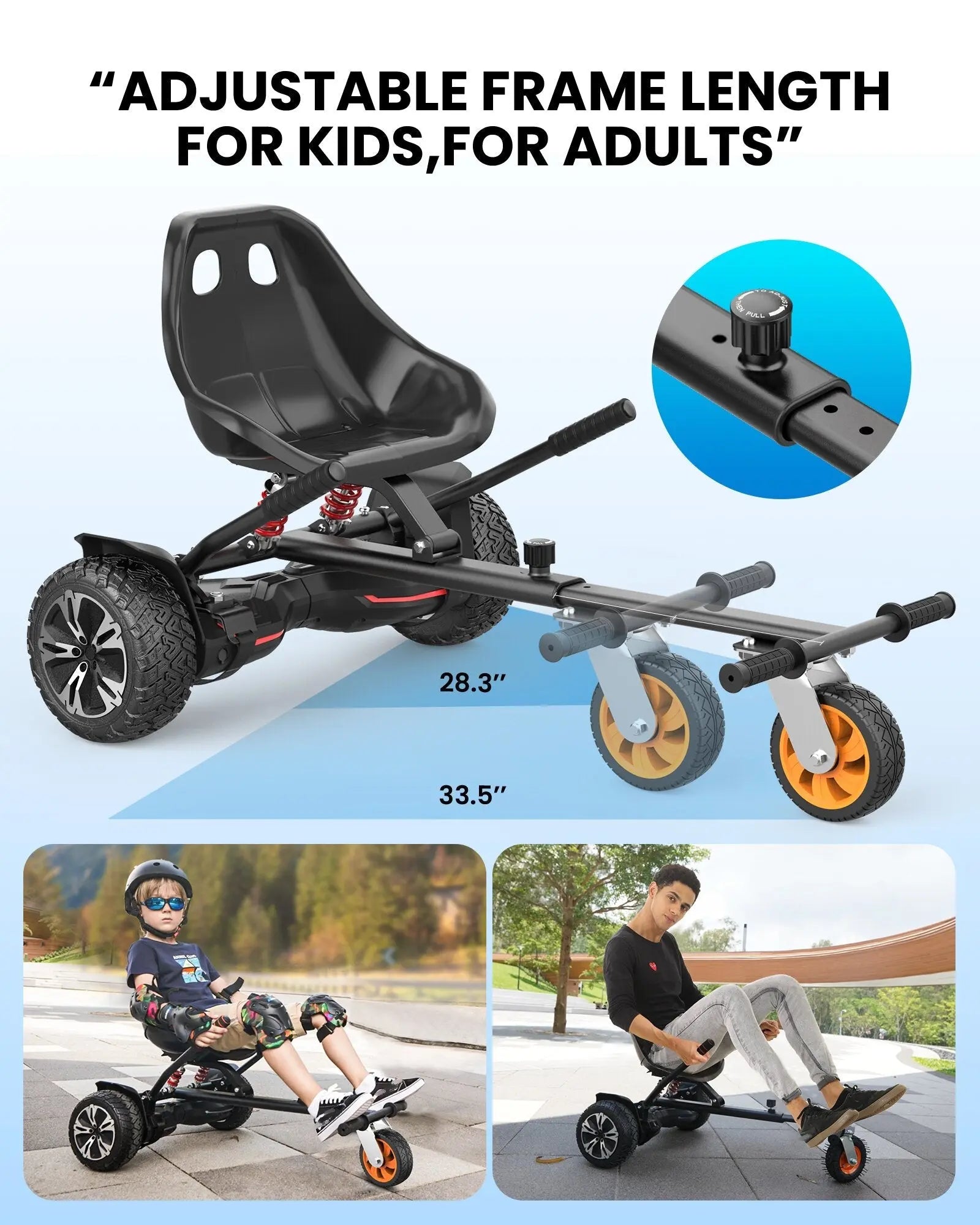 Gyroor K2 hoverboard kart attachment with ergonomic seat and adjustable frame