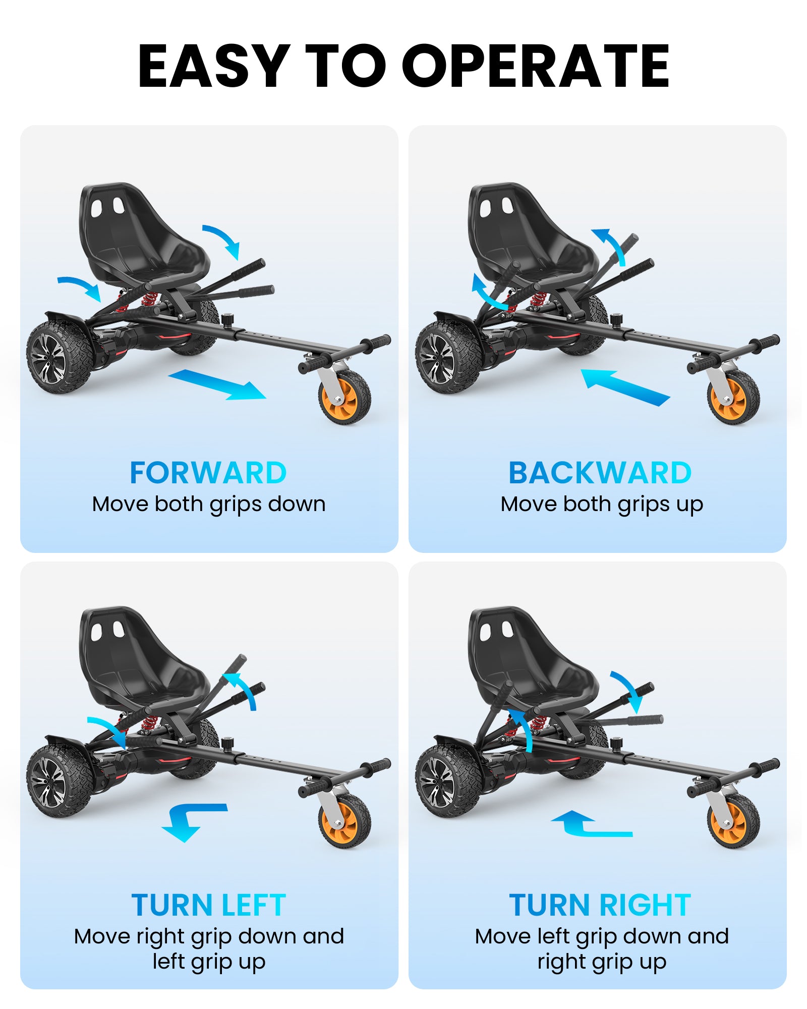 Gyroor Hoverboard Go Kart Seat – Adjustable, Fits 6.5–10"