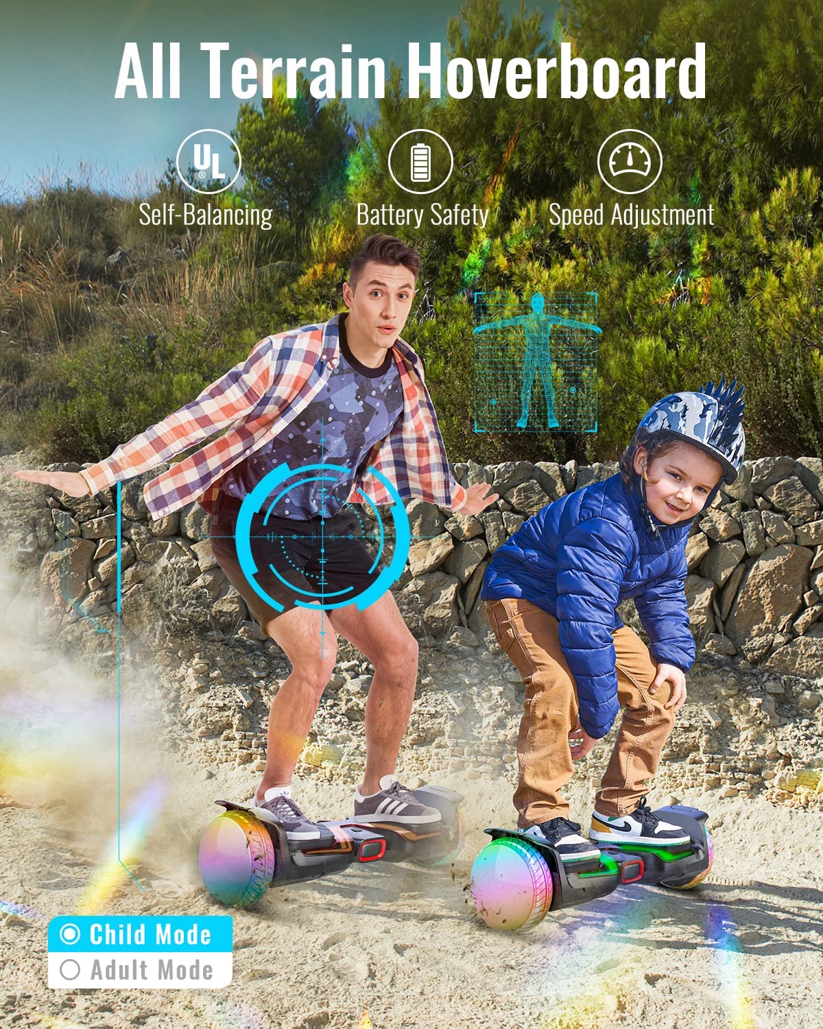 Hoverboard with Bluetooth and LED lights - off road hoverboard - 6.5 inch hoverboard - Gyroor Y1 hoverboard (1)